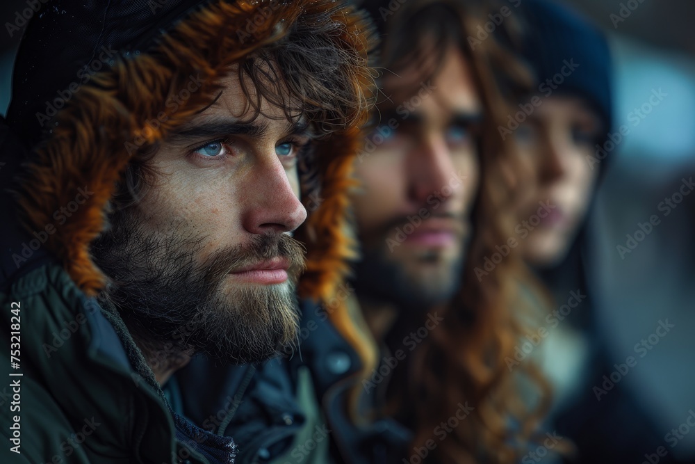 A partial close-up of a woman in a winter hooded jacket, shot in soft lighting with the face blurred out A partial close-up of a woman in a winter hooded jacket, shot in soft lighting with the face blurred out