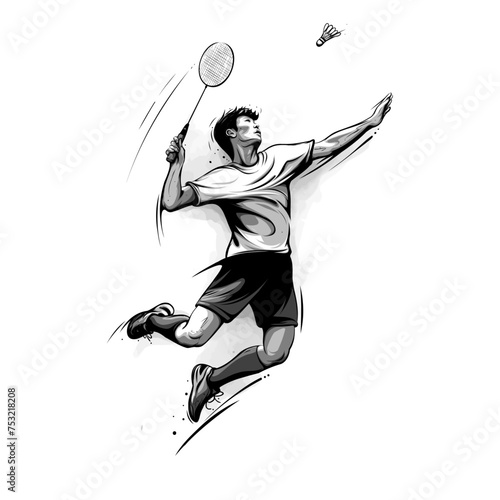Power Play: Badminton Player Executes Jump Smash
