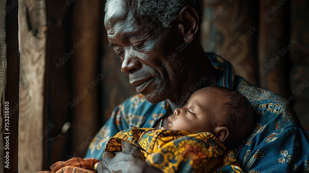 : Heartwarming Bond: African Father with His Newborn Baby in Handcrafted Home Nest
