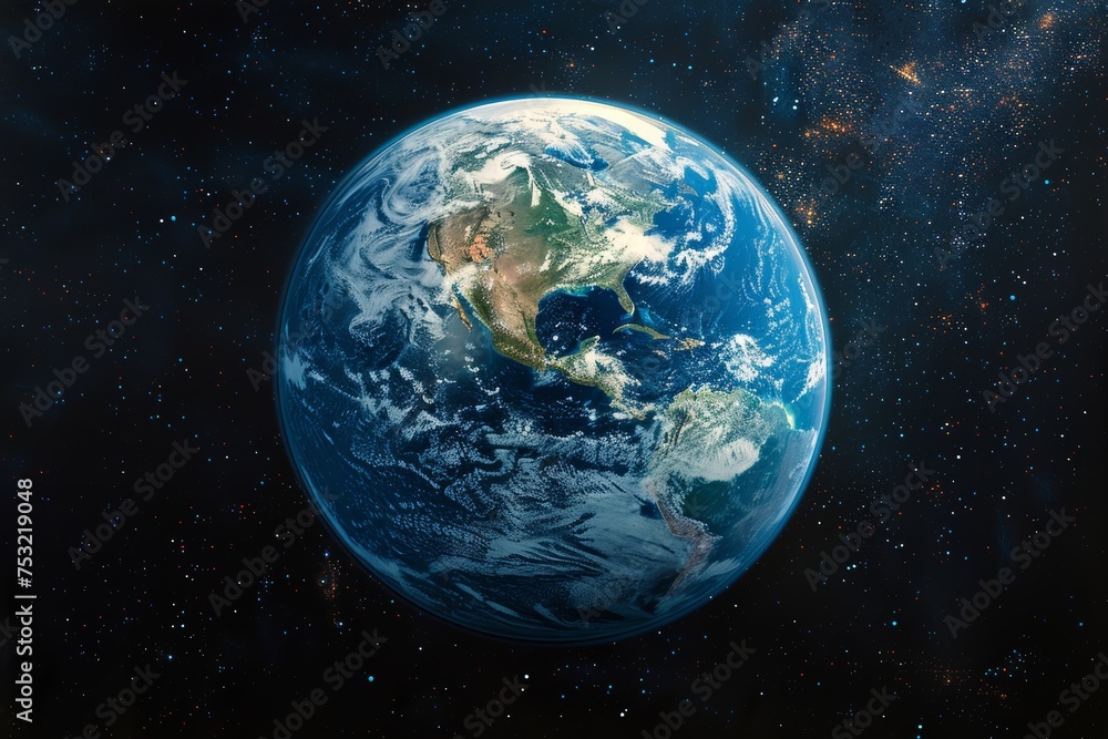 Fototapeta premium A high-quality image of Earth against a backdrop of a dense starfield showing the vastness of space