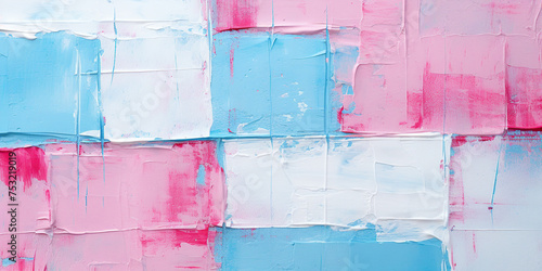 Abstract vibrant thick square brush strokes, pastel color palette background texture pattern wallpaper. Highly textured, bright, colorful art with muted blue and pink hues