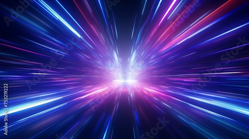 A 3D rendering presents a panoramic view of a futuristic hyperspace speed tunnel, characterized by streaks of light.
