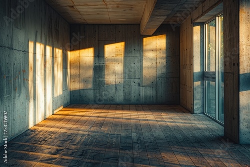 Minimalist Empty Room With Wooden Floors and Windows