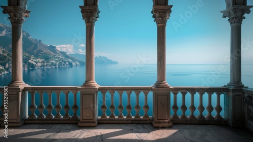 Balcony With Columns Overlooking the Ocean