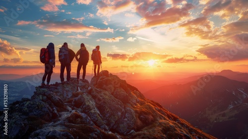 Group of People Standing on Mountain Summit © Ilugram