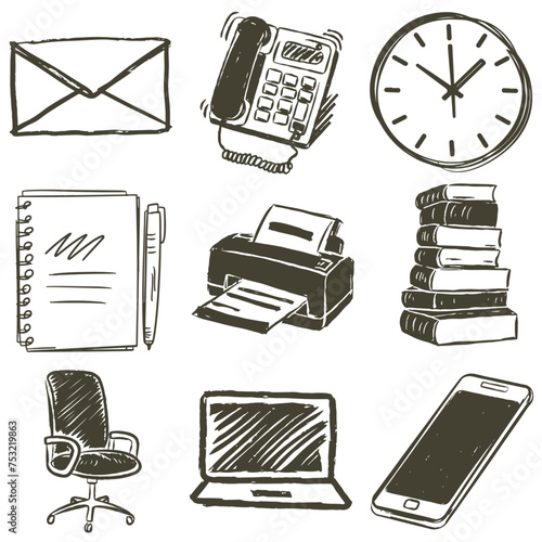 Büroausstattung: Pinselstrich Zeichnungen Vektor Grafik Bundle