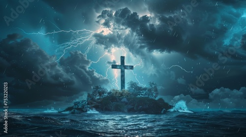 Cross Stands Firm in Stormy Seas