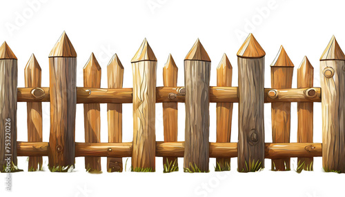 Rustic wooden fence isolated on transparent background