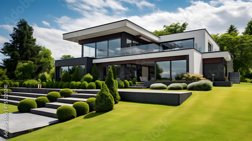 Modern Luxury Two-Story House with Garden – An Architectural Excellence in Real Estate Concept © Joe