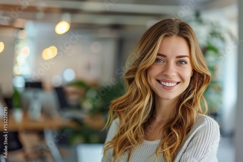 Woman Smiling in Professional Office Setting