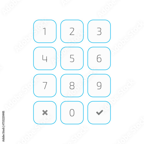 Keypad entry. Digital keypad, keyboard, dialer access. Buttons with numbers. Vector EPS 10.