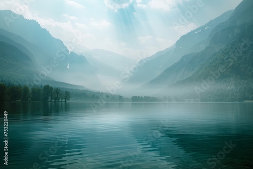 Majestic Mountains Rise Beyond Glittering Lake