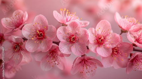 Branch With Pink Flowers on Pink Background