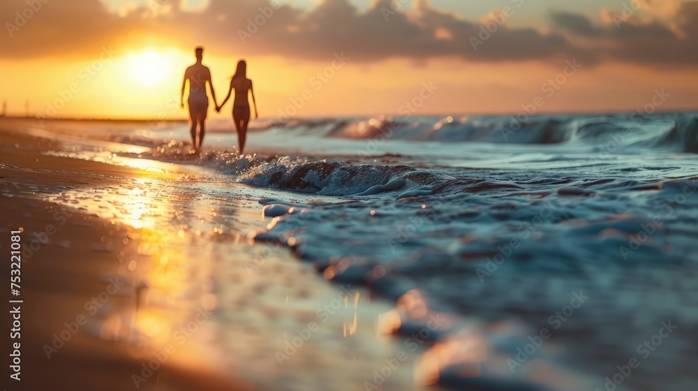 Couple Walking Hand in Hand on Beach
