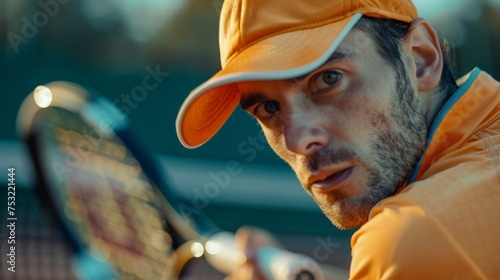 Man in Orange Jacket Holding Tennis Racket