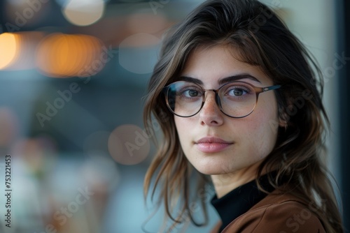Confident Woman With Glasses Looking at Camera