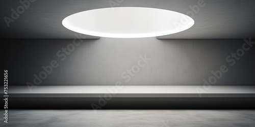 Minimalist interior with circular white light, contemporary architectural backdrop photo.