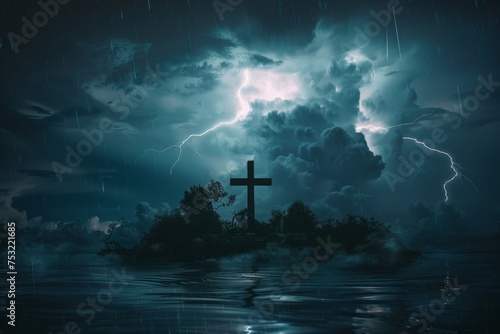 Cross Standing in the Middle of Water