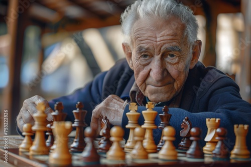 Elderly Man Playing Chess