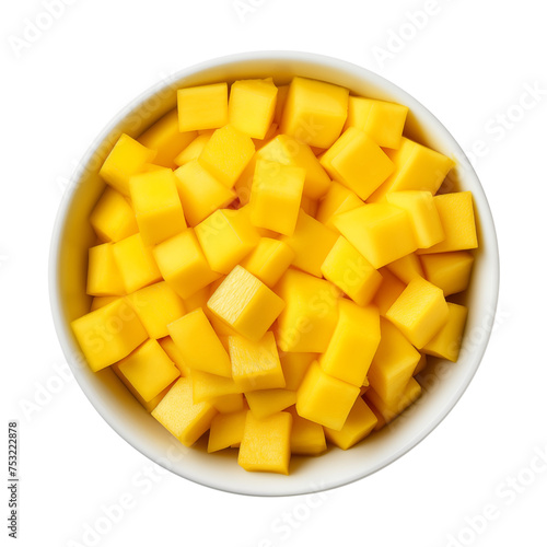 mango cubes in bowl isolated on transparent or white background, png