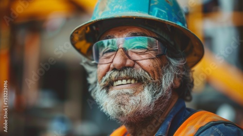 Construction Worker in Hard Hat and Safety Glasses