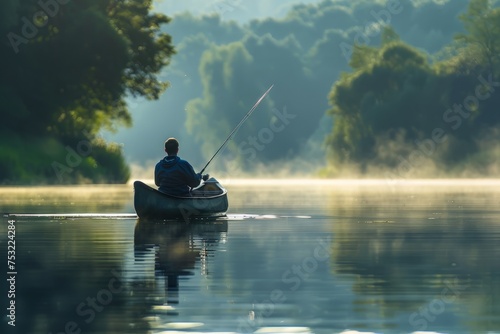 Man Fishing in Boat on Lake