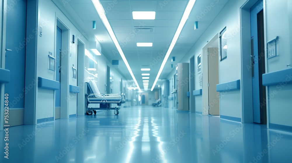 Hospital Hallway With Chair and Cart. Generative AI Hospital Hallway With Chair and Cart. Generative AI