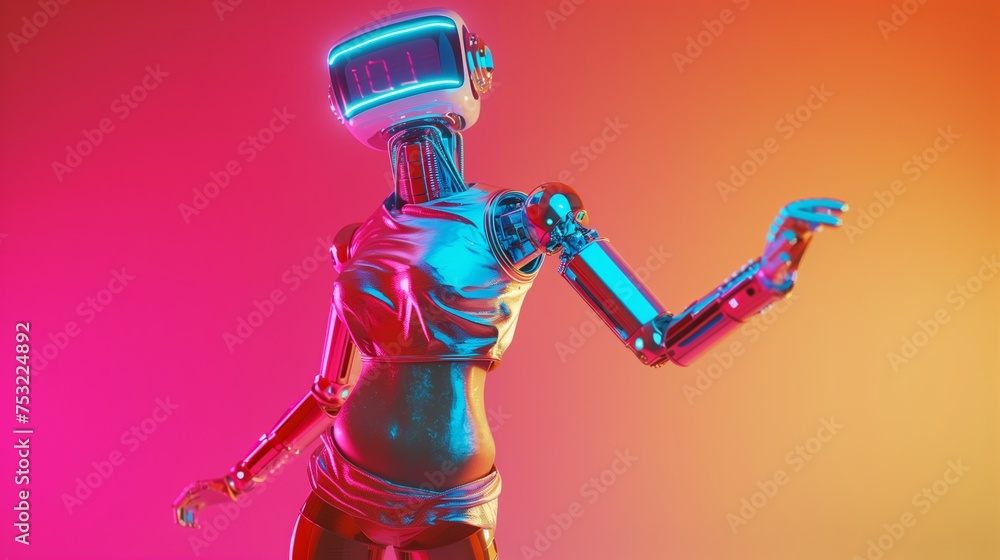 Naklejka premium Robot Holding Microphone. Generative AI