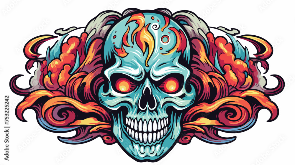 Sticker of tattoo in traditional style of a skull fr