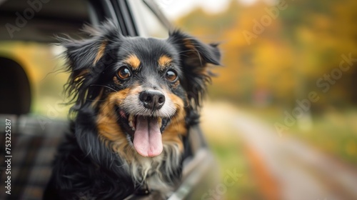  Cute and Cheerful Dog Gazing Out of Car Window, Generative AI © Naseem