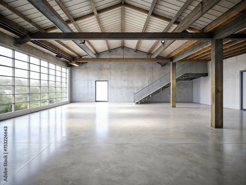 The simple cement floor contrasts with the loft architecture structure generative ai The simple cement floor contrasts with the loft architecture structure generative ai