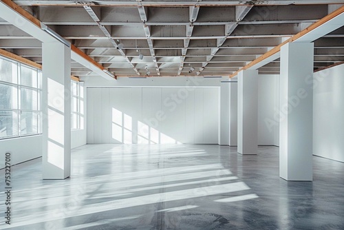 White and wooden empty office hall