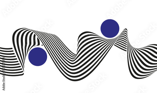 Striped black and white ribbon horizontally twisted on a white background