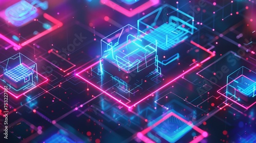 Illuminated Cube in Neon Lights. Generative AI