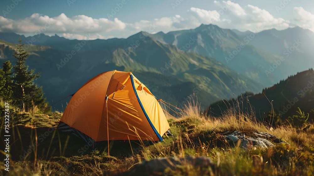 Sunrise Camping in Majestic Mountain Landscape