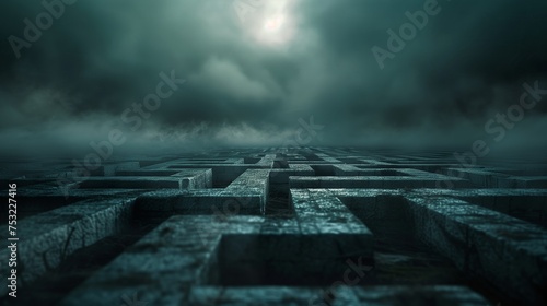 Dark and Gloomy Maze. Generative AI photo