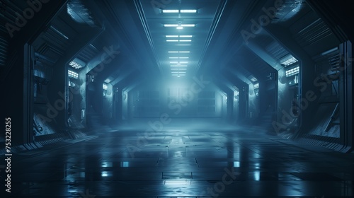 Mysterious Dark Hallway With Distant Light. Generative AI