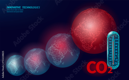  Carbon dioxide CO2 ecology problem eco concept. Renewable organic gas 3D render. Science biofuel chemistry biotechnology polygonal climatic greenhouse effect technology vector illustration