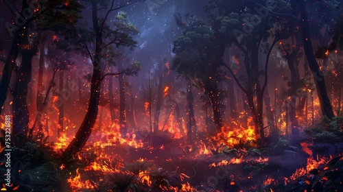 Forest Engulfed in Intense Flames. Generative AI