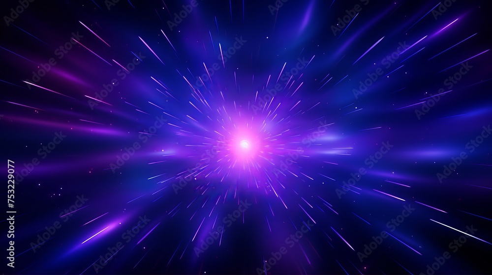 An explosion in the universe is depicted with blue and purple neon glow colors, representing the speed of light in the galaxy.