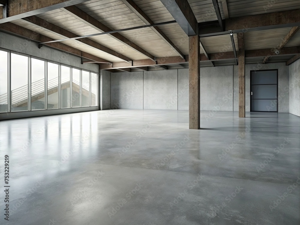The simple cement floor contrasts with the loft architecture structure generative ai The simple cement floor contrasts with the loft architecture structure generative ai