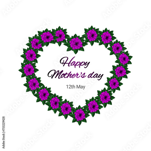 Happy mother's day with heart of flowers on white background 