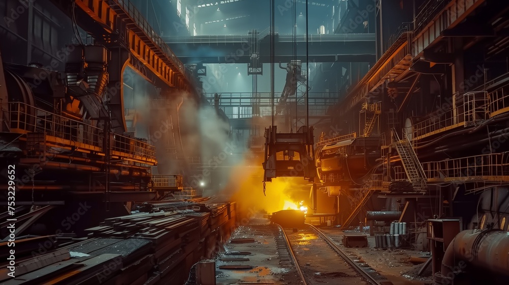 Large Steel Factory in Operation. Generative AI