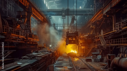 Large Steel Factory in Operation. Generative AI