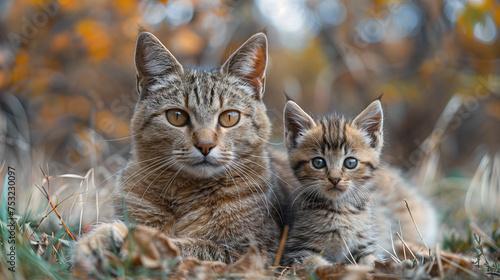 A mother cat and a little kitten © Bogdan