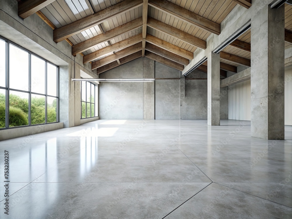The simple cement floor contrasts with the loft architecture structure generative ai The simple cement floor contrasts with the loft architecture structure generative ai