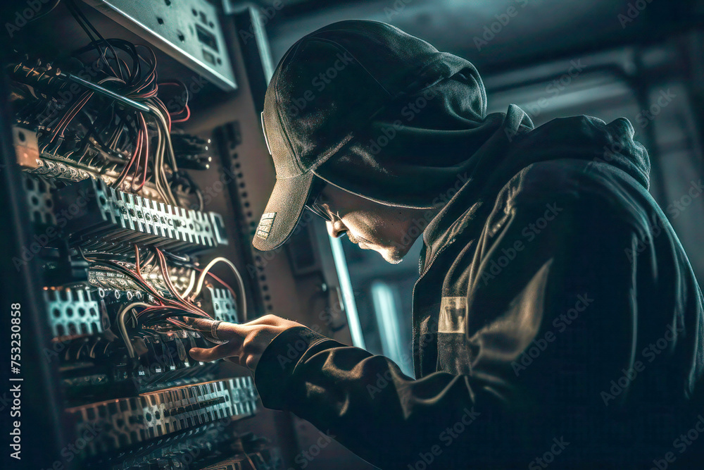 Technician Concentrating on Electrical Panel Wiring Technician Concentrating on Electrical Panel Wiring
