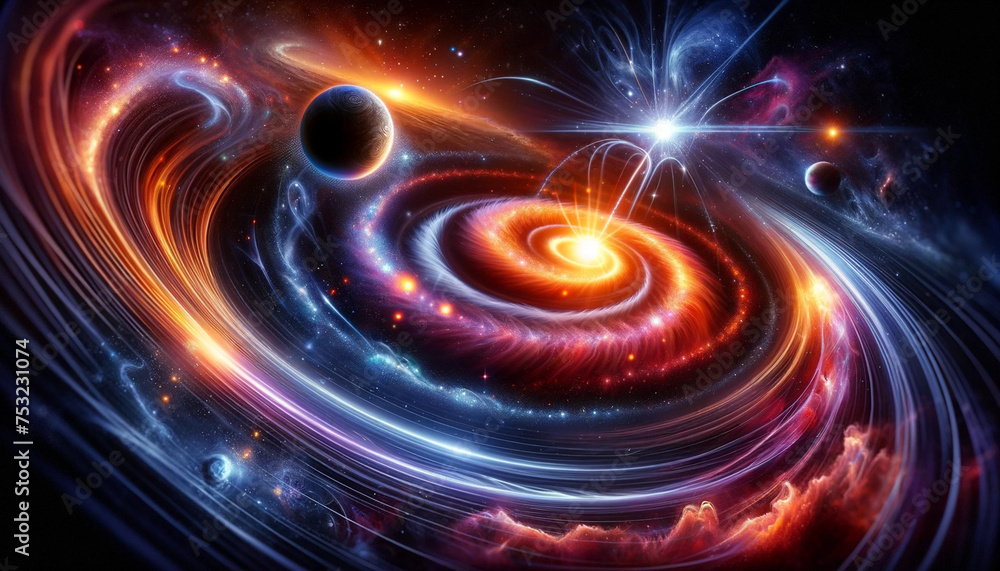 A imagem foi criada combinando elementos de várias cenas cósmicas em uma composição abstrata única no formato 16:9. A imagem foi criada combinando elementos de várias cenas cósmicas em uma composição abstrata única no formato 16:9.