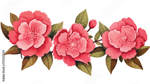 Vector embroidery with camellia flowers. Floral fash photo