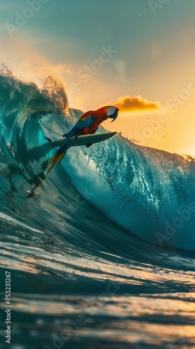 Man Surfing Wave on Surfboard. Generative AI